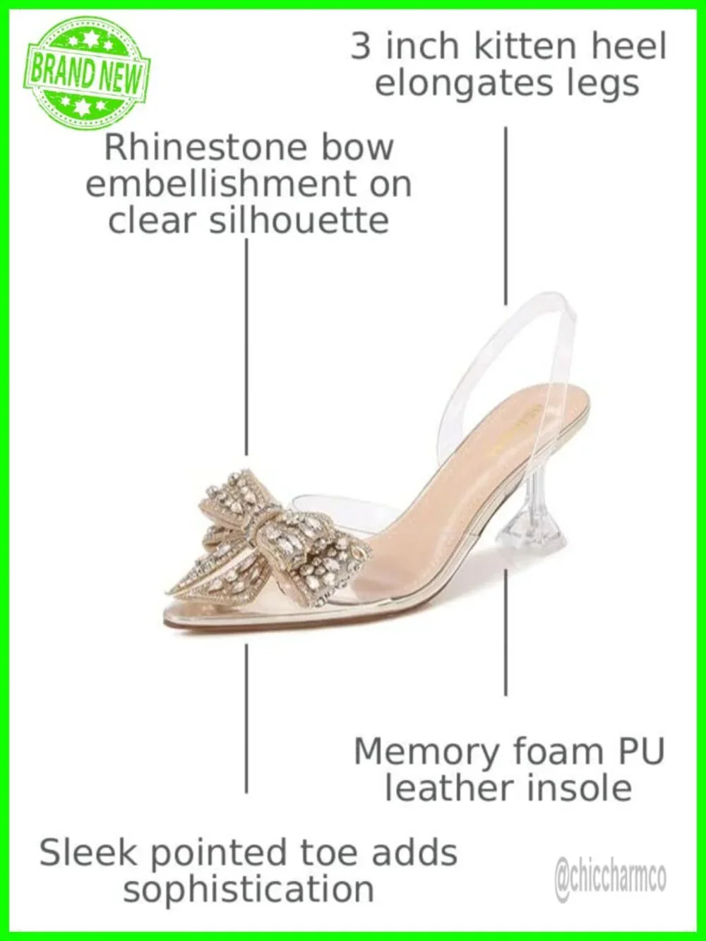 Crystal Bow Clear Slingback Kitten Heel Pumps
